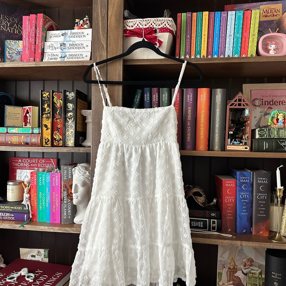 White Sleeveless Dress with Floral Embroidery